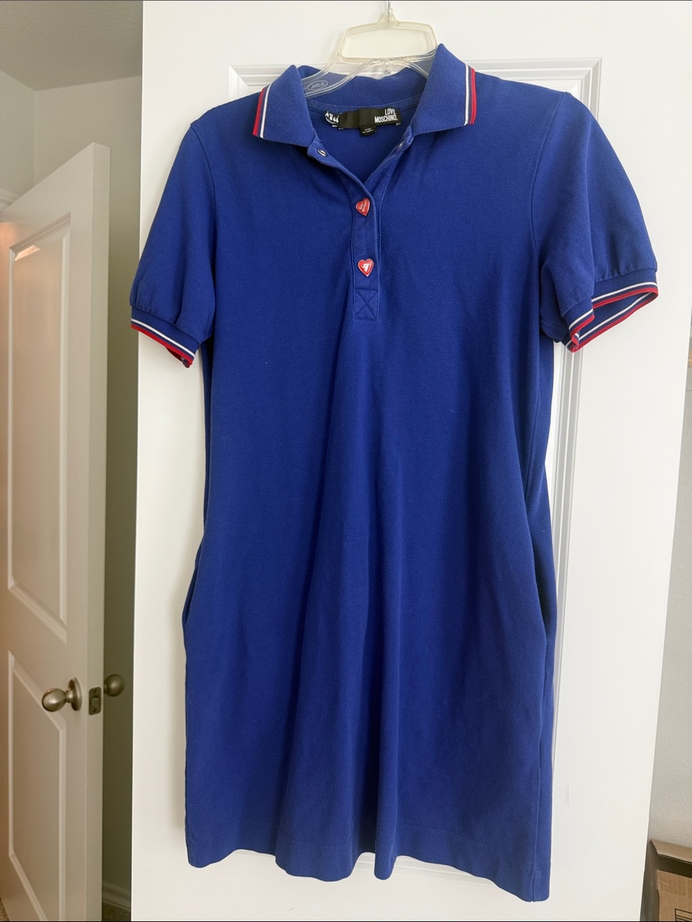 Moschino Royal Blue Polo Dress with Red Trim